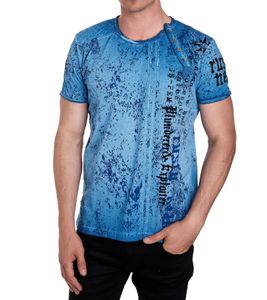 Herren T-Shirt mit Plunderer & Exploiter Print Baumwoll-Shirt Rundhals-Shirt R-15191 Petrol Blau