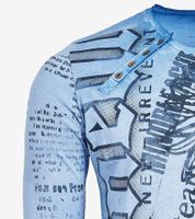 Chemise à manches longues pour homme avec imprimé motif urbain. Chemise à manches longues avec patte de boutonnage à l'encolure R-10141 Bleu