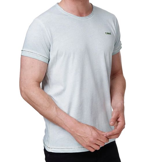 T-shirt da uomo in cotone abbinabile, girocollo, R-15280 Menta/Azzurro