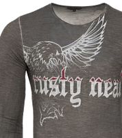 Men's Long-Sleeved Shirt with Eagle Print, Summer Cotton Long-Sleeve Casual Sweater R-10143 Gray