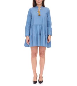 Les Tropeziennes Damen Tunika-Kleid Sommer-Kleid stylisches Mini-Kleid aus reiner Baumwolle 242-0131 Blau