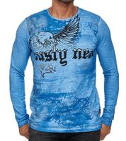Men's Long-Sleeved Shirt with Eagle Print, Summer Cotton Long-Sleeve Casual Sweater R-10143 Blue