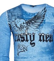 Men's Long-Sleeved Shirt with Eagle Print, Summer Cotton Long-Sleeve Casual Sweater R-10143 Blue