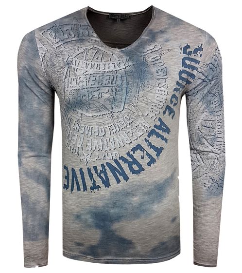 Men's long-sleeved shirt with large lettering and print. Cotton long-sleeved shirt, summer sweater, casual shirt, R-10135 Model 1 Grey