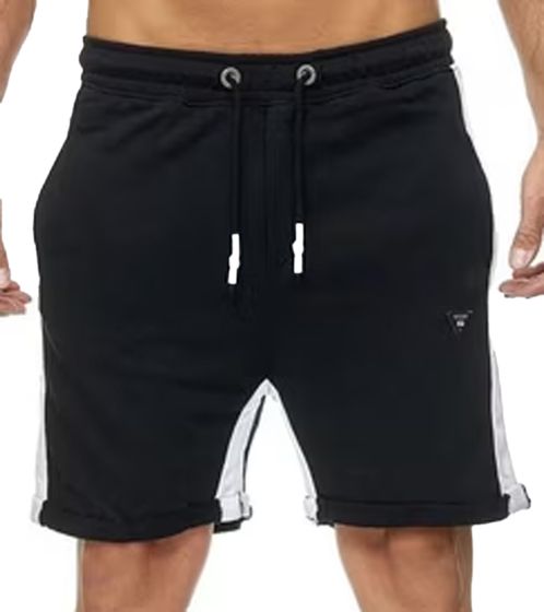 Herren Sport-Short Baumwoll-Shorts kurze Fitness-Hose Trainings-Hose R-13631 Schwarz/Weiß
