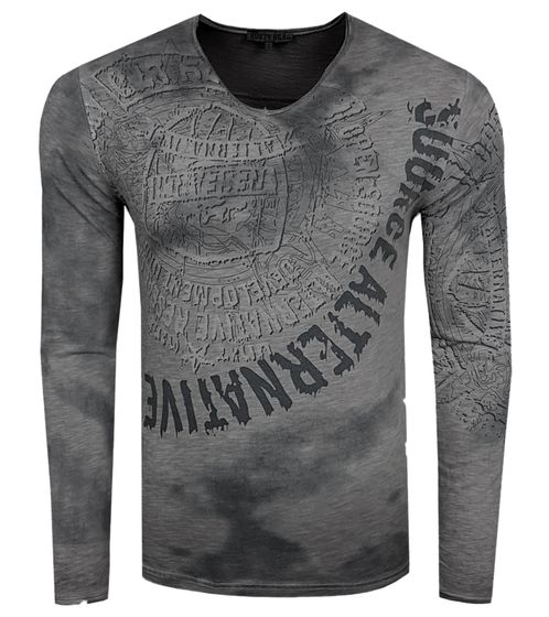 Men's long-sleeved shirt with large lettering and print. Cotton long-sleeved shirt, summer sweater, casual shirt, R-10135  Grey