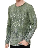 Herren Longsleeve mit Allover-Tribal-Print Baumwoll-Langarm-Shirt Sommer-Pullover Freizeit-Shirt R-10152 Khaki