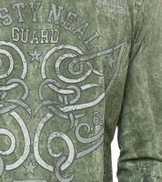 Herren Longsleeve mit Allover-Tribal-Print Baumwoll-Langarm-Shirt Sommer-Pullover Freizeit-Shirt R-10152 Khaki