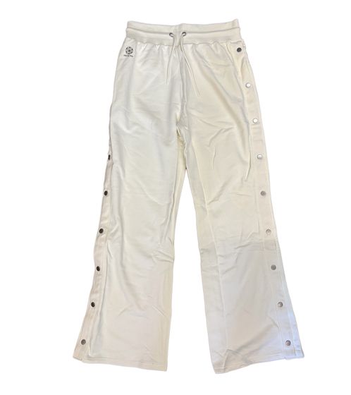 Pantalones deportivos de algodón para mujer, con botones laterales, para correr, de pierna ancha, para yoga, 905061, color blanco
