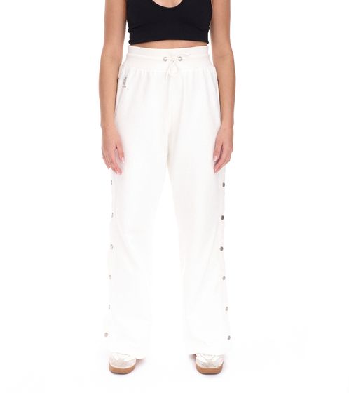 YOU DO YOU Damen Trainings-Hose Baumwoll-Sport-Hose mit seitlicher Knopfleiste Jogging-Hose Weites Bein Yoga-Wear 905061 Weiß