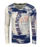 Chemise à manches longues pour homme de style vintage Work in Progress, chemise à manches longues, col rond, en coton R-10109 Écru-Blanc