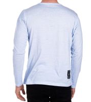 Herren Langarm-Shirt mit schlichten Print und Knopfleiste Sommer-Baumwoll-Longsleeve Freizeit-Pullover R-10139 Blau