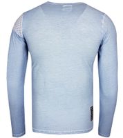 Herren Langarm-Shirt mit schlichten Print und Knopfleiste Sommer-Baumwoll-Longsleeve Freizeit-Pullover R-10139 Blau