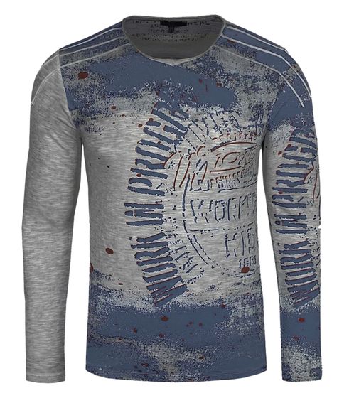 Men's Vintage-Style Long-Sleeve Work in Progress Round-Neck Cotton Shirt R-10109 Dark Gray