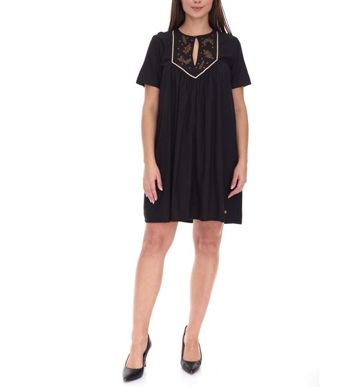 Les Tropeziennes Damen Tunika-Kleid mit Metallic-Perlchen Sommer-Kleid 242-0132 Schwarz
