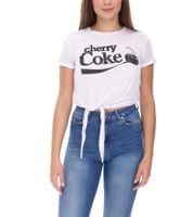 Camiseta Coca-Cola para mujer con estampado "Cherry Coke" de algodón, cuello redondo, 900468, color blanco
