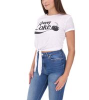Camiseta Coca-Cola para mujer con estampado "Cherry Coke" de algodón, cuello redondo, 900468, color blanco