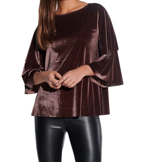 camicia da donna vestino in morbido velluto con maniche a balza giocosa camicia per il tempo libero 901389 Viola