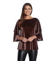 Camisa de mujer Vestino de terciopelo suave con divertidas mangas con volantes, camisa informal 901389 marron