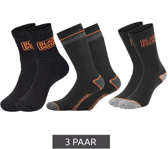 3 pairs of BLACK+DECKER men's work socks with Cushion Terry cotton, OEKO-TEX Standard 100 BX/OBII, in anthracite/black, black/heather, or black/gray