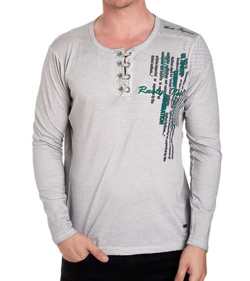 Men's Long-Sleeved Shirt with Simple Print and Button Placket, Summer Cotton Long-Sleeve Casual Sweater R-10139 Gray