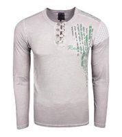 Camicia da uomo a maniche lunghe con stampa semplice e abbottonatura, maglione estivo in cotone a maniche lunghe per il tempo libero R-10139 Grigio