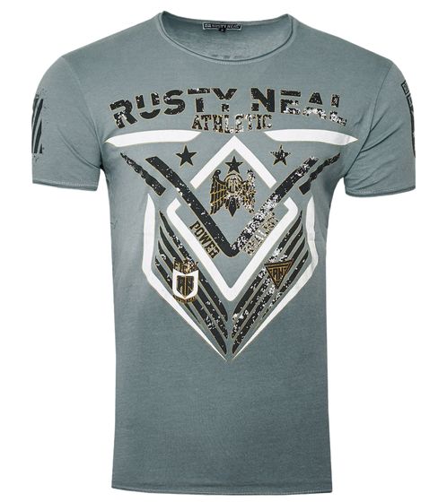 T-shirt da uomo con stampa accattivante, in cotone, girocollo R-15248 Grigio