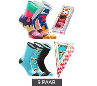 9 Paar TASTIQ Baumwoll-Socken mit Print lange Strümpfe in stylischer Geschenkbox Tas/1/CSX3 mit Pizza oder Donut Print