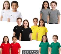 Lot de 6 t-shirts de sport PUMA TeamGoal 23 pour garçons et filles, en coton avec patch logo, T-shirt 656709 en vert, noir, gris, jaune, rouge ou blanc