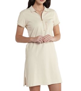 Les Tropeziennes Damen Sweat-Kleid mit Rei&szlig;verschluss Baumwoll-Kleid Polo-Kleid 1420739 CH Beige