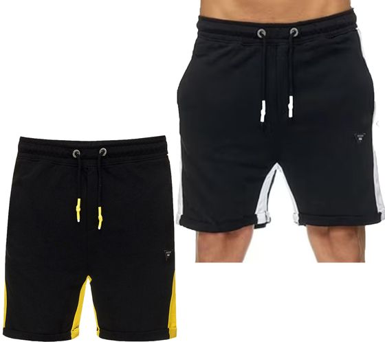 Pantalones cortos deportivos para hombre, pantalones cortos de algodón, pantalones cortos de fitness, pantalones de entrenamiento R-13631 Negro/Amarillo o Negro/Blanco