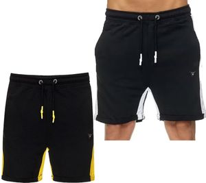 Pantaloncini sportivi da uomo, pantaloncini in cotone, pantaloni corti da fitness, pantaloni da allenamento R-13631 Nero/Giallo o Nero/Bianco