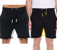 Herren Sport-Short Baumwoll-Shorts kurze Fitness-Hose Trainings-Hose R-13631 Schwarz/Gelb oder Schwarz/Weiß
