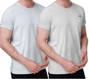 T-shirt da uomo in cotone abbinabile, girocollo, R-15280 grigio chiaro o menta/azzurro chiaro