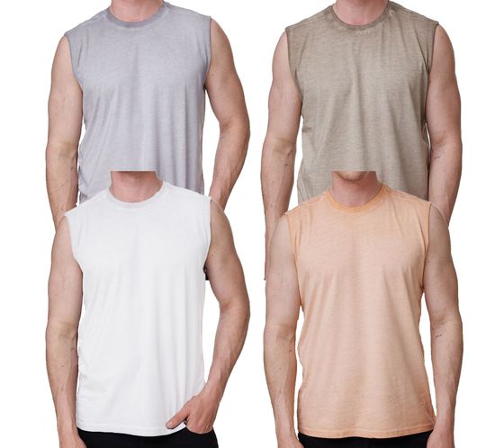 Camiseta de tirantes para hombre, de manga corta, sencilla, de verano, de algodón, R-15286, en color naranja claro, blanco, caqui o gris.