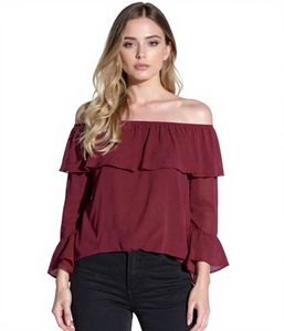 Blusa Vestino con hombros descubiertos y volante, blusa de verano, blusa de primavera 900880, roja Blusa Vestino con hombros descubiertos y volante, blusa de verano, blusa de primavera 900880, roja