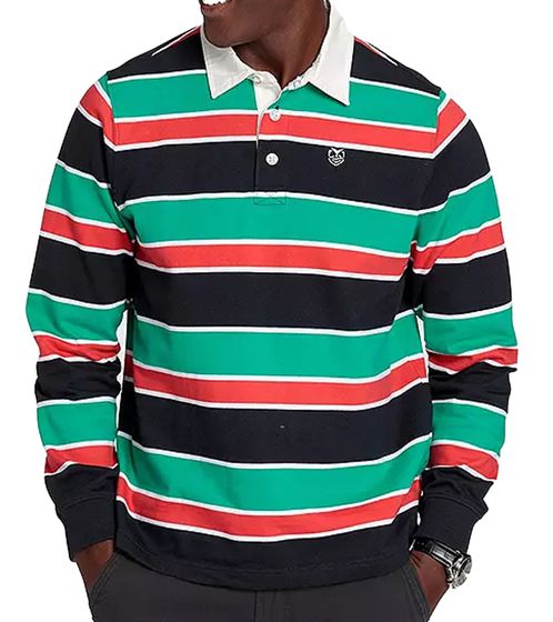 Sudadera DELMAO para hombre, con cuello camisero, de algodón, con rayas y bloques de color, 79521635, azul, verde, blanco y rojo