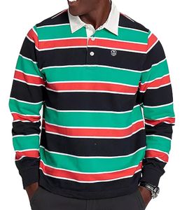 DELMAO Men's Striped Color-Blocked Sweatshirt with Shirt Collar, Cotton Shirt, 79521635, Blue/Green/White/Red