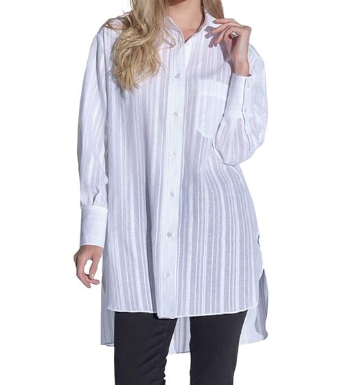vestino Women's Oversized Boyfriend Blouse, Transparent with Textured Stripes, Summer Blouse 900600 White