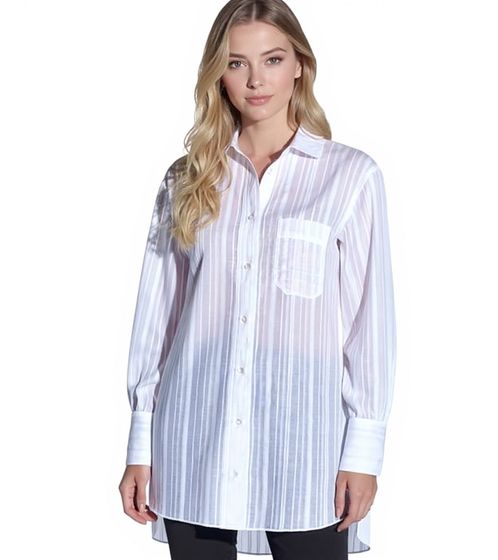 blusa estiva trasparente con righe testurizzate stile boyfriend oversize da donna vestino 900600 bianco