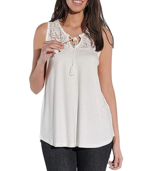 vestino Women's Summer Top with Lace Insert, Casual Shirt in a Boho Look 900630 Cream-White