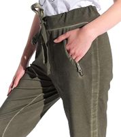 Pantalón jogger de mujer Vestino con tejido teñido vintage y bolsillos con cremallera 901579 Verde