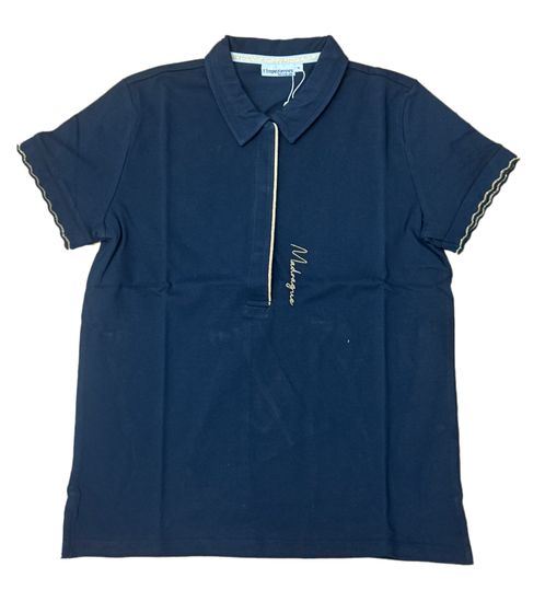Les Tropeziennes Women's Cotton Polo Shirt with Lurex Details Short Sleeve Shirt 112 3431 CB Dark Blue
