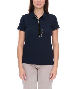 Les Tropeziennes Women's Cotton Polo Shirt with Lurex Details Short Sleeve Shirt 112 3431 CB Dark Blue