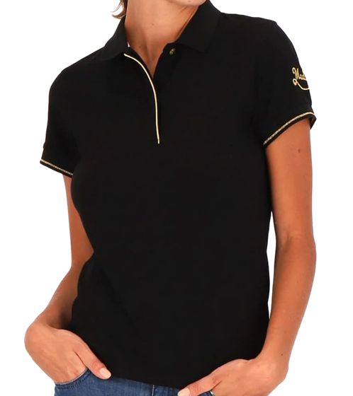 Les Tropeziennes Women's Cotton Polo Shirt with Lurex Details Short Sleeve Shirt 1 112 3097C G Black