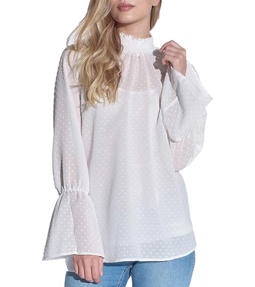 vestino Women's Polka-Dot Blouse, Slightly Sheer Summer Blouse, Spring Blouse, 901209 White