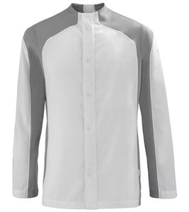 Giacca da cucina LAFONT Frenesie da uomo con collo alto senza cuciture, giacca da lavoro 160 g/m², giacca da cuoco per gastronomia, abbigliamento da lavoro, catering, 78567469, bianco/grigio