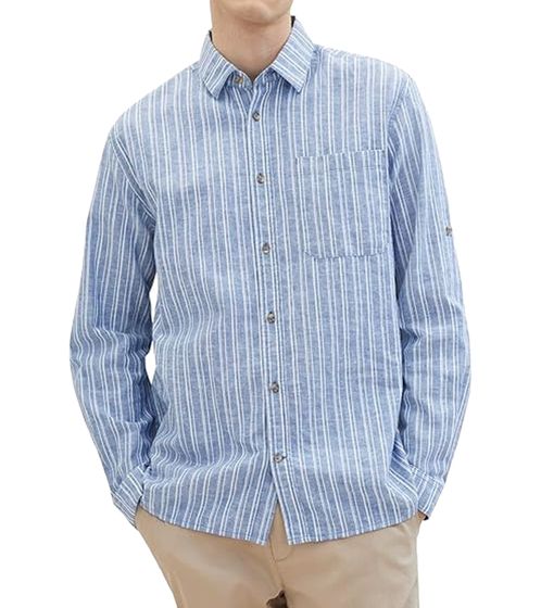 Camicia in lino da uomo Tom Tailor, elegante camicia da lavoro, camicia estiva 36052922 Blu