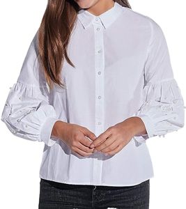 COURSE Damen Sommer-Bluse mit Perlen Langarm-Shirt 901879 Weiß
