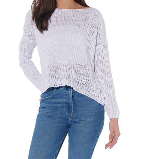 vestino Damen Strick-Pullover mit Netz-Struktur Alltags-Pulli Sweater 900709 Weiß
